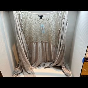 Gray floral see thru back cardigan